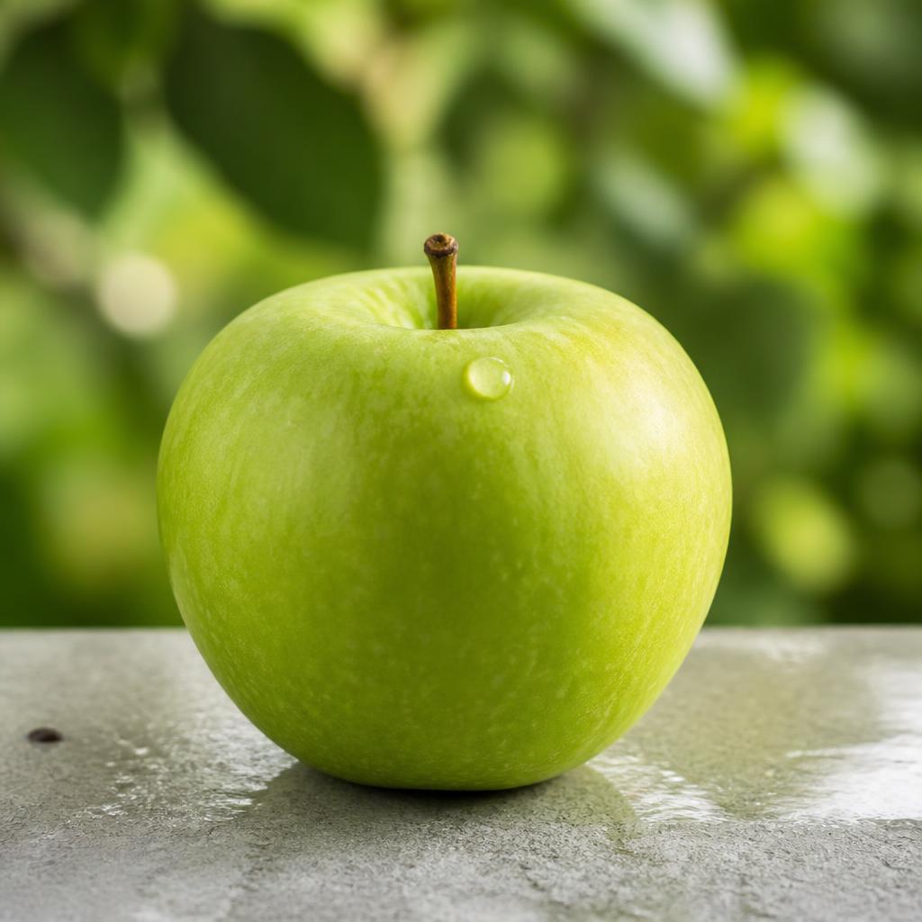 Fresh Granny Smith apple with a raindrop